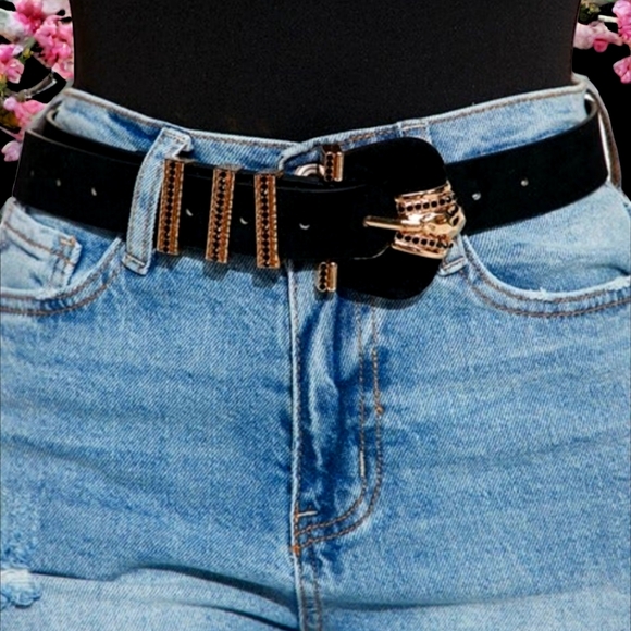 Ladies Beautiful Black Crown Jewel Buckle Head Belt - Picture 3 of 3